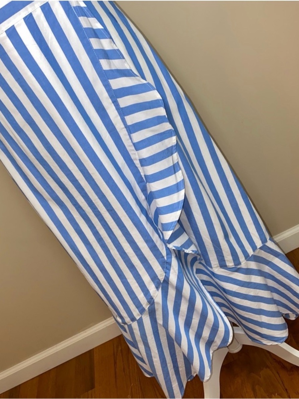 J Crew blue striped long nautical tiered faux leather wrap maxi dress, size 2 - Picture 10 of 11